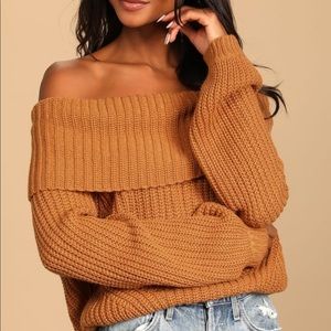 Off the shoulder light brown Lulus Knit Sweater